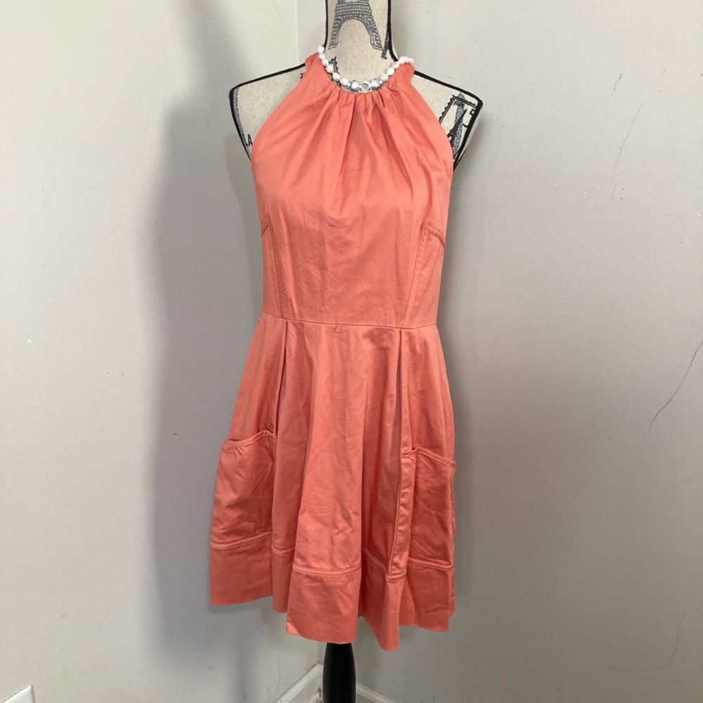 Jessica Simpson Orange Halter Mini Dress Below the Knee Pockets